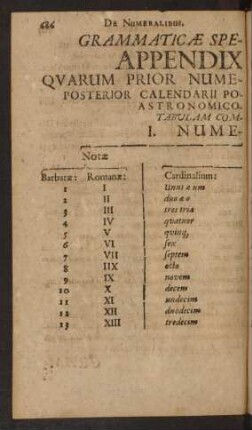 Grammaticae Specialis Latinae Appendix Gemina, Qvarum Prior Numeralium Catalogum, Posterior Calendarii Politico-Ecclesiastico-Astronomico-Romani, Etc.