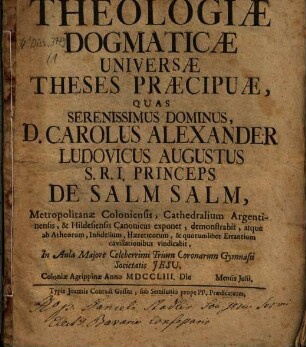 Theologiae dogmaticae universae theses praecipuae