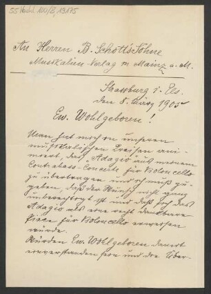 Brief an B. Schott's Söhne : 08.03.1905