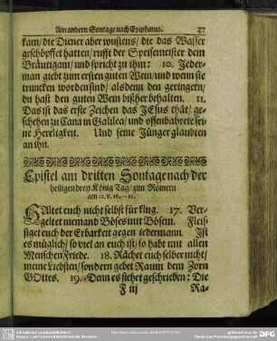Epistel am dritten Sontage nach der heiligen drey König Tag