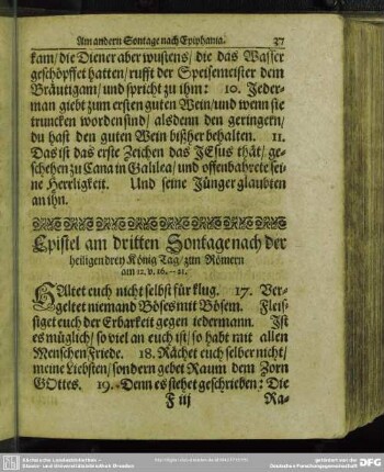 Epistel am dritten Sontage nach der heiligen drey König Tag