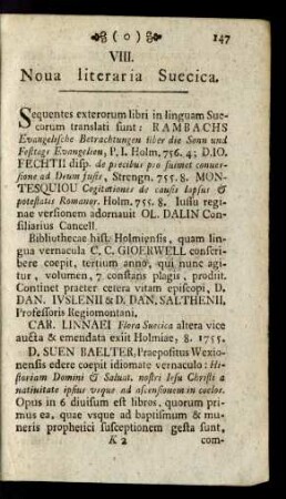 VIII. Nova literaria Suecica