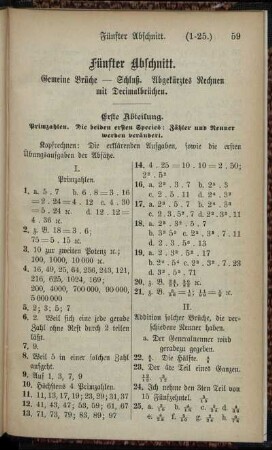Fünfter Abschnitt. Gemeine Brüche - Schluß. Abgekürztes Rechnen mit Decimalbrüchen
