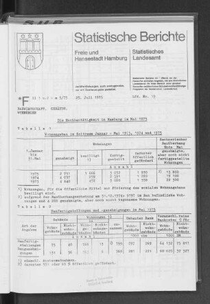 Die Hochbautätigkeit in Hamburg im Mai 1975 : Lfd. Nr. 19
