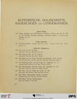 Kupferstiche, Holzschnitte, Radierungen und Lithographien (Nr. 142-277)