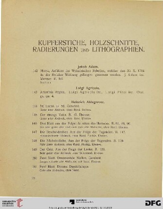 Kupferstiche, Holzschnitte, Radierungen und Lithographien (Nr. 142-277)
