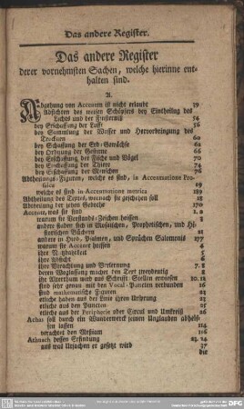 Das andere Register derer vornehmsten Sachen, welche hierinne enthalten sind