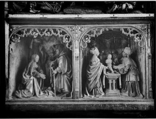 Kirrlach Katholische Pfarrkirche Sankt Cornelius und Cyprian Schnitzaltar Die Geburt Christi (18. Jahrhundert)