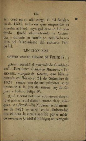 Leccion XXI. Vireyes bajo el reinado de Felipe IV