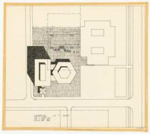 Hochschulbibliothek, Karlsruhe Neubau: Vorprojekt: Anbau eines weiteren Bibliotheksgebäudes. Lageplan, 1:500