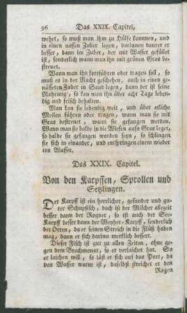Das XXIX. Capitel. Von den Karpffen, Sprollen und Setzlingen