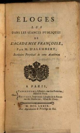 Éloges lus dans les séances publiques de l'Academie françoise