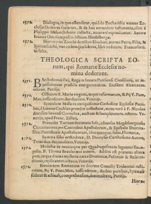 Theologica Scripta Eorum, qui Romanae Ecclesiae nomina dederunt.