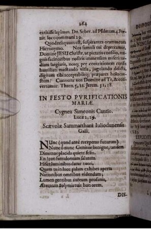 In Festo Purificationis Mariae. Cygnea Simeonis Cantio. Lucae 2,29. Scaevolae Sammarthani Iuliodunensis Galli