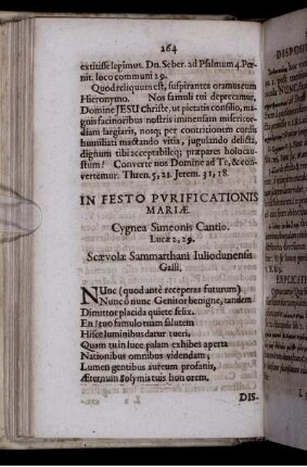 In Festo Purificationis Mariae. Cygnea Simeonis Cantio. Lucae 2,29. Scaevolae Sammarthani Iuliodunensis Galli