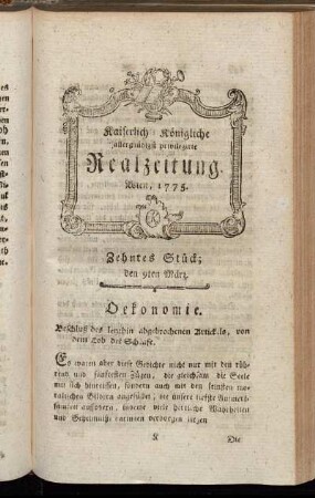 Zehntes Stück; den 9ten März. Wien, 1775.