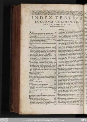 Index Tertius Locorum Communium, Rerum Nimirum Et Verborum illustrium.