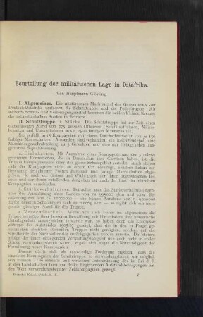 Beurteilung der militärischen Lage in Ostafrika.