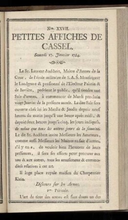 No XXVII (Samedi 17 Janvier 1784)