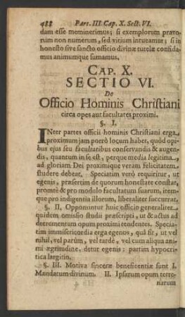[...] Sectio VI. De Officio Hominis Christiani circa opes aut facultates proximi.