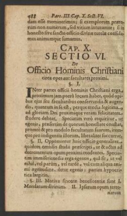 [...] Sectio VI. De Officio Hominis Christiani circa opes aut facultates proximi.