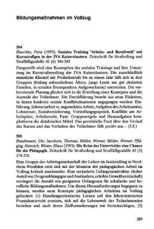289-292, Bildungsmaßnahmen im Vollzug