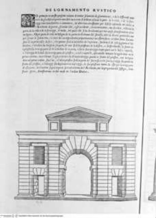Regole generali di architettura di Sabastiano Serlio bolognese sopra le cinque maniere degli edifici, ... (4. Buch), Folio VI verso: Stadttor, Ansicht