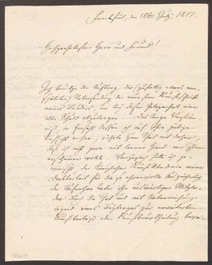 Friedrich Wilhelm Joseph von Schelling (1775-1854) Nachlass: Brief von Friedrich von Schelling an Friedrich von Schlegel - BSB Ana 608.B.II. Schlegel, Friedrich von
