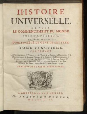 20: Histoire Universelle, Depuis Le Commencement Du Monde, Jusqu'A Present. Tome Vingtieme