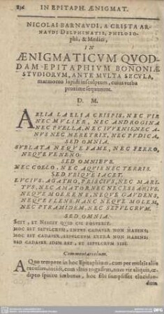 Aenigmaticum quod Dam Epitaphium Bononiae...