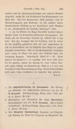 495-499 [Rezension] Bernoulli, Carl Albrecht, Der Schriftstellerkatalog des Hieronymus