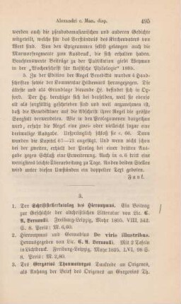 495-499 [Rezension] Bernoulli, Carl Albrecht, Der Schriftstellerkatalog des Hieronymus