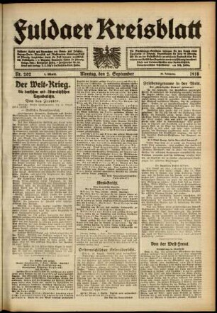 Erste Ausgabe vom Montag, den 02. September 1918.