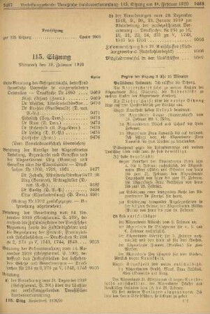 115. Sitzung. Mittwoch den 18. Februar 1920