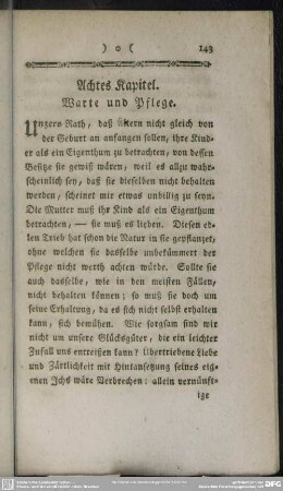 Achtes Kapitel. Warte und Pflege
