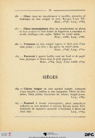 Sièges (Nr. 184-195)