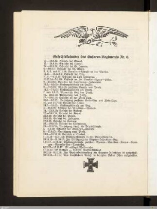 Gefechtskalender des Husaren-Regiments Nr. 6