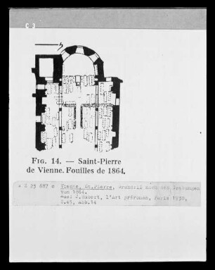 Vienne (Isère), Grundriss von Saint-Pierre mit den Grabungen von 1864