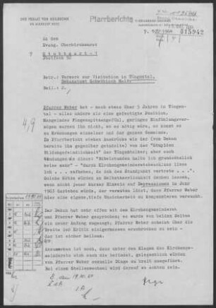 Tüngental: Visitationsbericht mit Pfarrbericht 1964