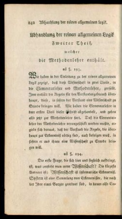 Abhandlung der reinen allgemeinen Logik Zweiter Theil, welcher die Methodenlehre enthält