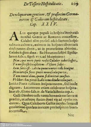 Cap XXIV. De reliquarum gentium, & presertim Germanorum & Gallorum hospilitate