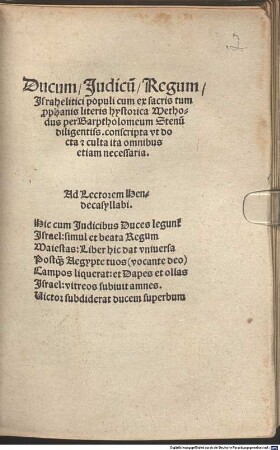 Ducum, Iudicum, Regum Israelitici populi ... hystorica methodus