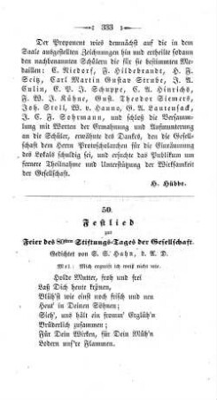 50. Festlied zur Feier des 80sten Stiftungs-Tages der Gesellschaft. : Gedichtet von S. S. Hahn, d. A. D.