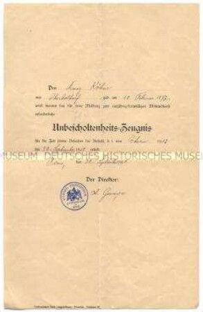 Führungszeugnis für die Meldung zum einjährigen freiwilligen Militärdienst - Personenkonvolut