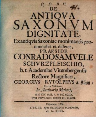 De Antiqva Saxonvm Dignitate