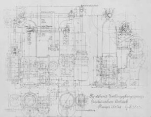 Freistehende Zwillingsplungerpumpe für elektrischen Antrieb, Konstruktionszeichnung : Technikgeschichte | Maschinenbau | Hebezeuge | Pumpen, Ventilatoren, Kompressoren