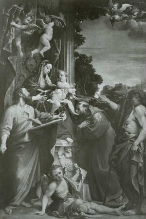 Thronende Madonna mit dem heiligen Matthäus