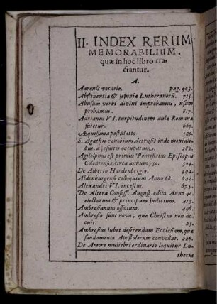 II. Index Rerum Memorabilium, quae in hoc libro tractantur