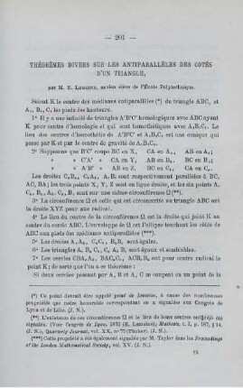 THÉORÈMES DIVERS SUR LES ANTIPARALLÈLES DES COTÉS D'UN TRIANGLE.