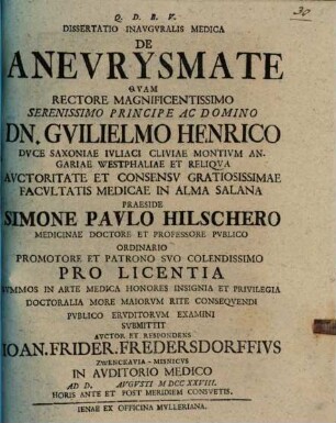 Diss. inaug. med. de aneurysmate
